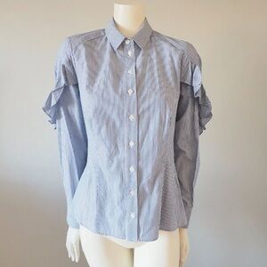 Sea York Striped Ruffle Shirt Blouse Blue